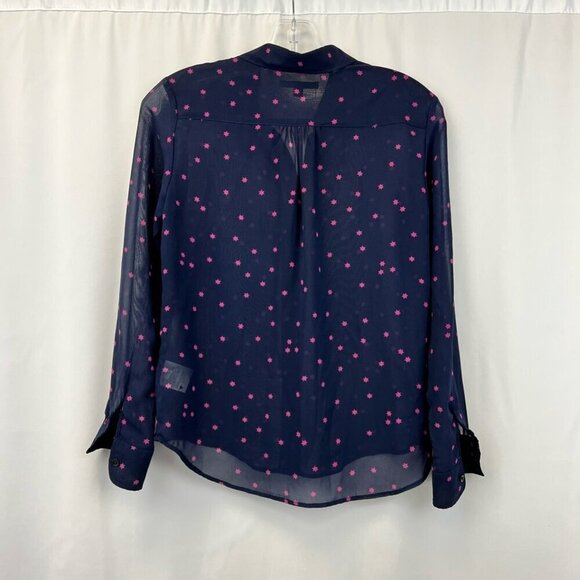 Uniqlo Womens Button Front Shirt Multicolor Stars Print Long Sleeve Sheer S - Picture 3 of 10